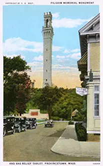 Prints of The Pilgrim Monument and Bas Relief Tablet on Town Hill, Provincetown, Massachusetts, USA. It commemorates the signing of the Compact and the first landing place of the Pilgrims on 11 November 1620 Historic Landmark Prints: Pilgrim Monument Print, Provincetown, Massachusetts, 1926
