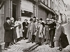 Pilgrims with their French guide, arriving at their billets Pilgrims with their French guide, arriving at their billets