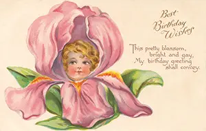 Children's Faces In Flowers Prints: Pink (Iris) Flower Faces