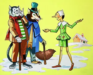 Vintage Cat Illustrations Prints: Pinocchio