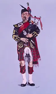 British Army Regiments History Prints: Pipe Major of the Queens Own Highlanders