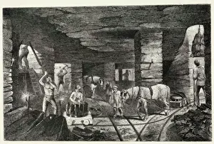 Staffordshire Prints: Print of Horses at Work in the Bradley Mine, Staffordshire