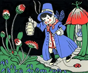 A Pixie Checks the Flowers are Sleeping Print c. 1930