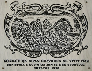 Placard depicting the city of Moscopole at 1742. Albania Placard depicting the city of Moscopole at 1742. Albania