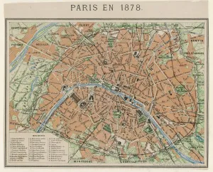 Prints of An aerial map of Paris, showing the important monuments and the Seine Paris Prints: Paris Street Map Print 1878 Aerial View