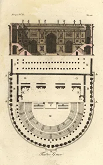 Plan and elevation of an ancient Greek theater Plan and elevation of an ancient Greek theater