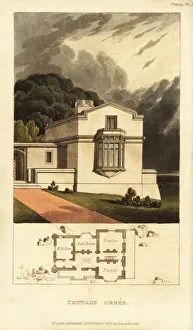 Plan and elevation for a Georgian style ornate cottage Plan and elevation for a Georgian style ornate cottage