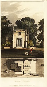 Plan and elevation for a Gothic cottage Plan and elevation for a Gothic cottage