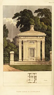 Plan and elevation for a Park Lodge and Entrance Plan and elevation for a Park Lodge and Entrance