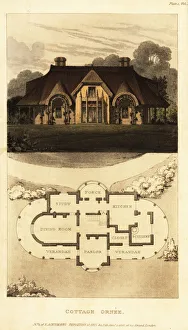 Plan and elevation for a thatched cottage Plan and elevation for a thatched cottage