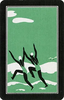 Playing Card Back - Bathers - Green and White - Art Deco Playing Card Back - Bathers - Green and White - Art Deco