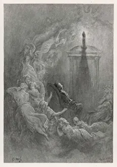 Prints of The dazed and melancholy man believes the raven will leave him, as his hopes have flown before Edgar Allan Poe Prints: The Raven Print, 19th Century