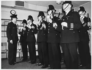 Prints of Police Officers line up for inspection with their truncheons and notebooks Metropolitan Police Police Prints: Metropolitan Police Officers Line Up Print