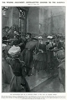 Police removing suffragettes chained to railings 1908 Police removing suffragettes chained to railings 1908
