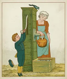 Print of Polly Filling Kettle at the Pump
