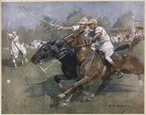 Polo Match Print: Two Players Compete for the Ball
