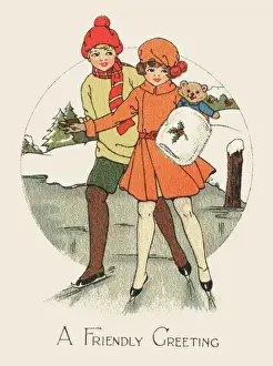 Couple Ice Skating Prints: Pond skating