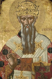 Pope Sylvester. Painted in 1710. Wooden iconostasis of the Pope Sylvester. Painted in 1710. Wooden iconostasis of the