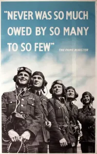 Prints of Never was so much owed by so many to so few - Prime Minister Winston Churchill from a speech made on 20th August 1940 Politic Prints: Churchill's Praise for RAF Pilots Print 1941