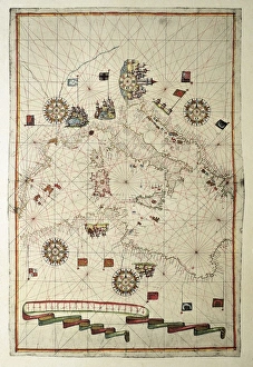 Portolan chart, 1582. Map of the central part Portolan chart, 1582. Map of the central part