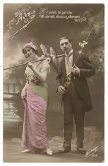 Mary Evans Print: A Couple with Poissons d'Avril