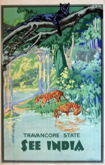 Poster advertising Travancore State, India Poster advertising Travancore State, India