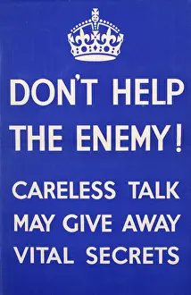 Prints of Poster: Don t Help The Enemy! Careless talk may give away vital secrets. 1940s Propaganda Poster Prints: Don't Help The Enemy Print: Careless Talk Poster 1940s