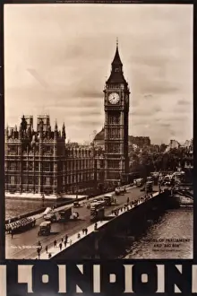 London River Thames Scene Prints: Poster of Houses of Parliament and Big Ben, London