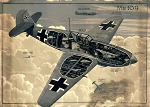 Poster showing details of the ME109 Messerschmitt Poster showing details of the ME109 Messerschmitt
