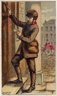 Print of Postman Petherick delivering letters and bills