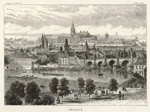 Prints of Prague: general view Czech Republic Prints: 1870 Prague Print: General View of the City