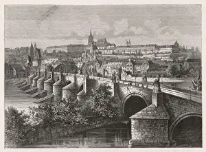 Prague General View Print: Vltava River Cityscape