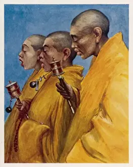 Tibetan Buddhism Images Prints: Prayer Wheels in Use