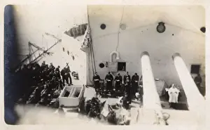 Mediterranean Fleet History Prints: Prayers aboard HMS Marlborough, Iron Duke-class battleship