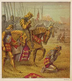 Print of Henry V and his troops in prayer before the Battle of Agincourt