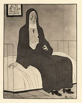 Pregnant nun Sister Jean sitting in her convent cell Pregnant nun Sister Jean sitting in her convent cell