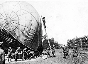 The preparation of a kite-balloon before take-off The preparation of a kite-balloon before take-off