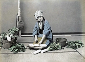 Preparing vegetabble, Japan, circa 1880s Preparing vegetabble, Japan, circa 1880s