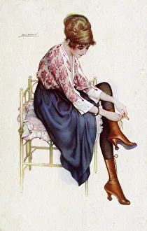 Pretty Parisian Girl lacing up her brown leather boots Pretty Parisian Girl lacing up her brown leather boots
