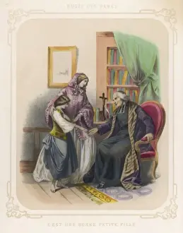 Victorian Era Village Scene Prints: Priest and Orphan