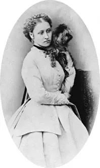 Prints of Princess Louise, Duchess of Argyll (1848-1939) shown in the late 1860s with a pet dog. Louise was the fourth daughter and sixth child of Queen Victoria and Prince Albert Kensington Palace Prints: Princess Louise Duchess of Argyll Print