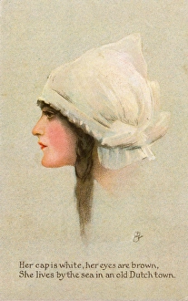 Profile of Dutch girl in a white cap Profile of Dutch girl in a white cap