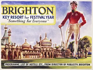 Prints of Programme cover for the Brighton Festival, probably in 1951, Festival of Britain year, showing a giant and fairly slim Prince Regent looking approvingly at the Brighton Pavilion Brighton And Hove Prints: 1951 Brighton Festival Programme Print