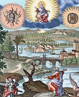 Prophet Ezekiel. Vision. Colored engraving Prophet Ezekiel. Vision. Colored engraving