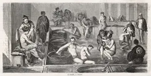 Print of Men and Women in a Japanese Bath House
