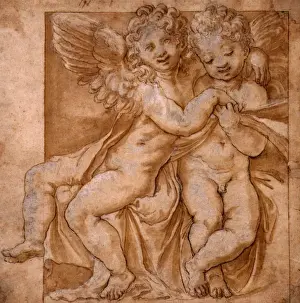 Print of Two Putti by Polidoro da Caravaggio