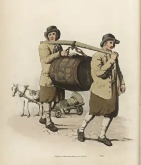 Pyne - Brewers Print: Horse-drawn Dray with Two Brewers