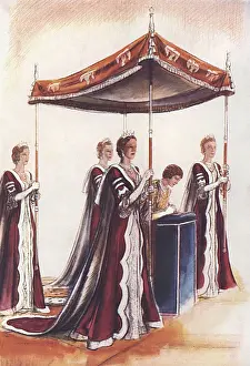 Historical British Royalty Photos Prints: The Queen and her canopy bearers