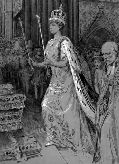 Queen Mary Coronation Prints: Queen Marys procession to the throne