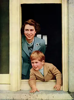 Royalty Prints: 1949 Print of Queen Elizabeth II and Prince Charles